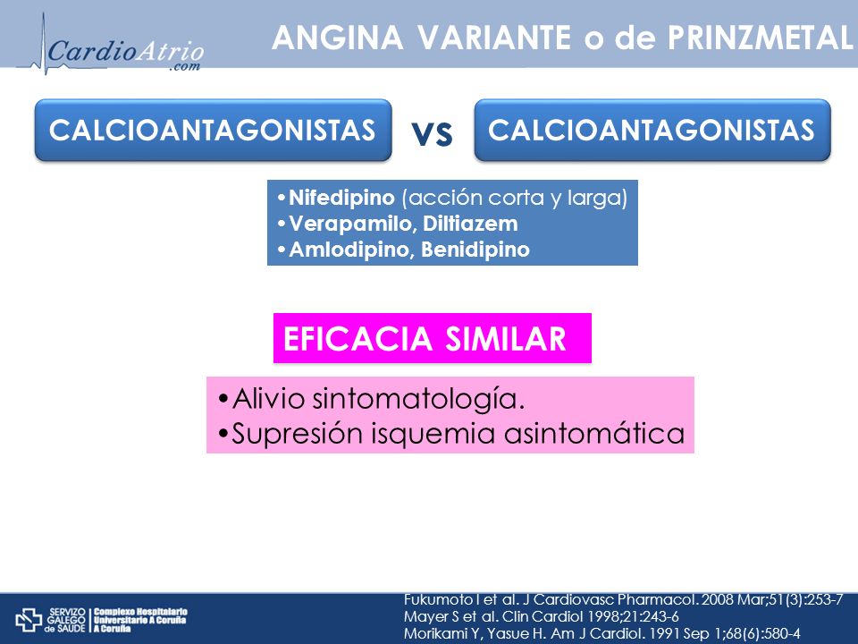 vs ANGINA VARIANTE o de PRINZMETAL EFICACIA SIMILAR CALCIOANTAGONISTAS
