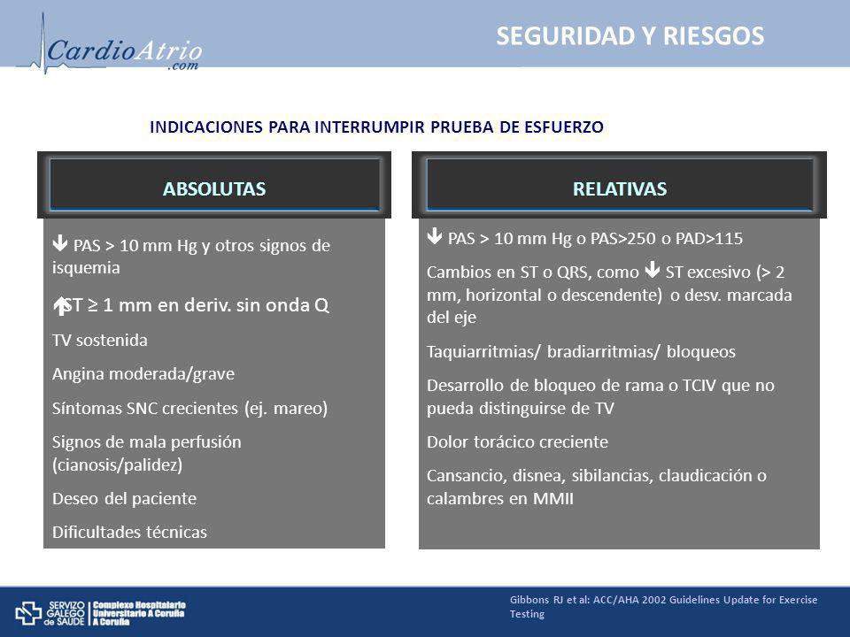 SEGURIDAD Y RIESGOS ST ≥ 1 mm en deriv. sin onda Q ABSOLUTAS RELATIVAS