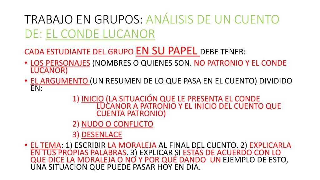 TRABAJO EN GRUPOS: ANÁLISIS DE UN CUENTO DE: EL CONDE LUCANOR