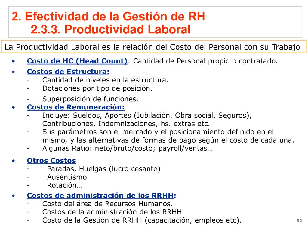 2. Efectividad de la Gestión de RH Productividad Laboral