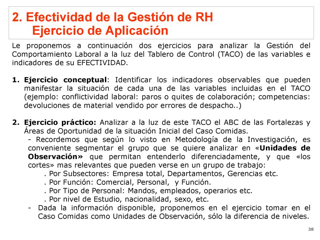 2. Efectividad de la Gestión de RH Ejercicio de Aplicación