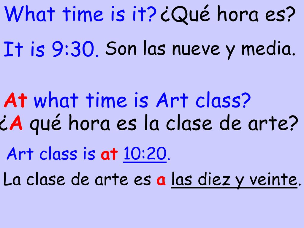 At what time is Art class ¿A qué hora es la clase de arte