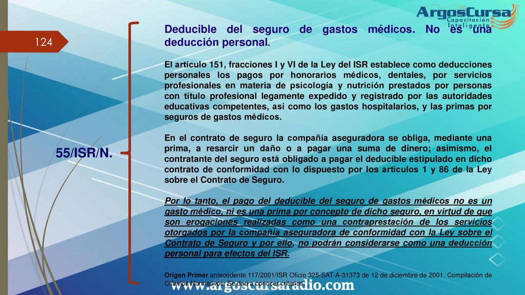 Deducible del seguro de gastos médicos. No es una deducción personal.