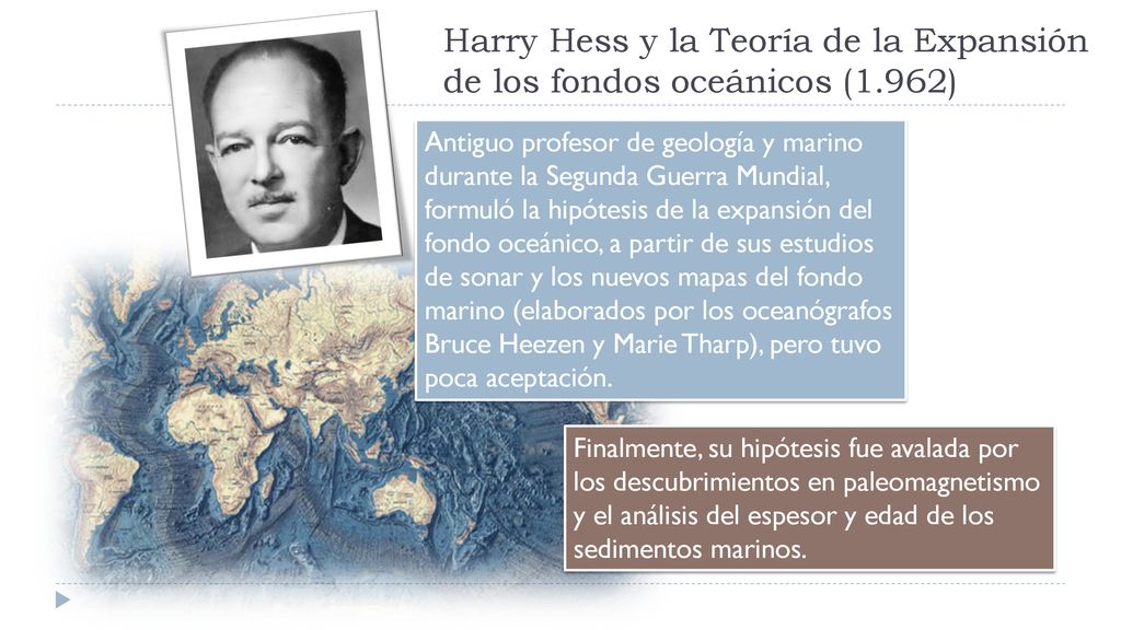 Harry Hess y la Teoría de la Expansión de los fondos oceánicos (1.962)