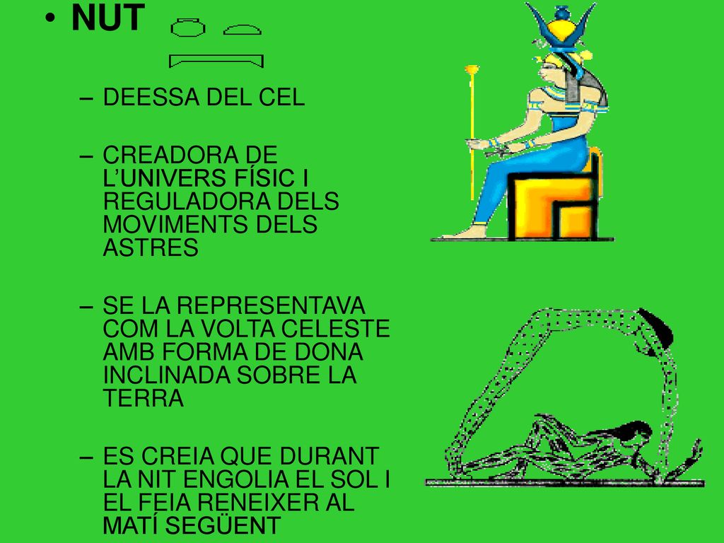 NUT DEESSA DEL CEL. CREADORA DE L’UNIVERS FÍSIC I REGULADORA DELS MOVIMENTS DELS ASTRES.