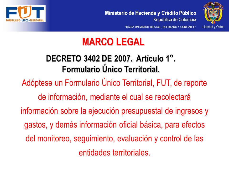 DECRETO 3402 DE Artículo 1°. Formulario Único Territorial.