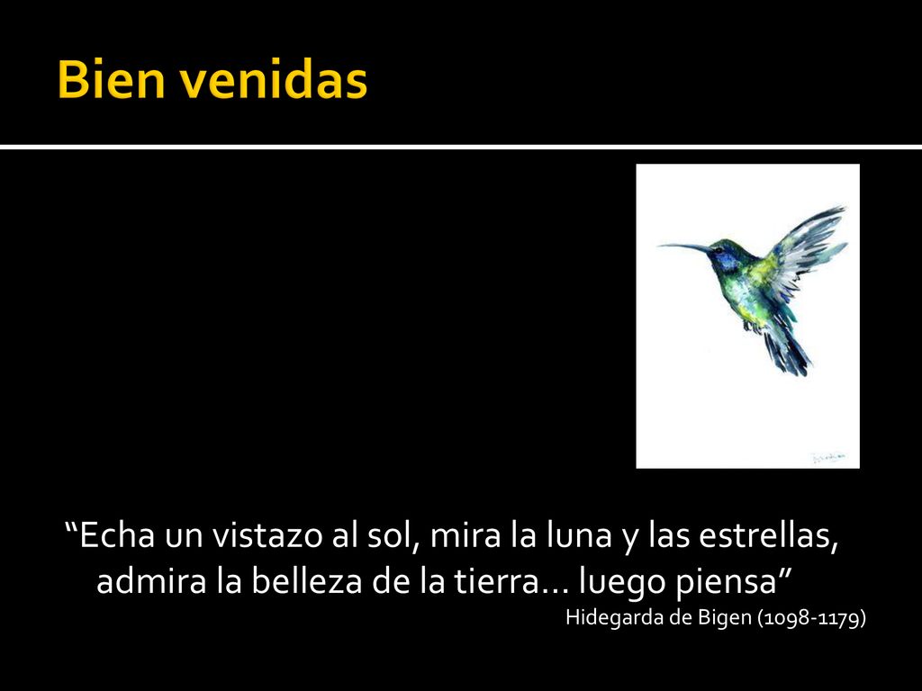 Bien venidas Echa un vistazo al sol, mira la luna y las estrellas, admira la belleza de la tierra… luego piensa