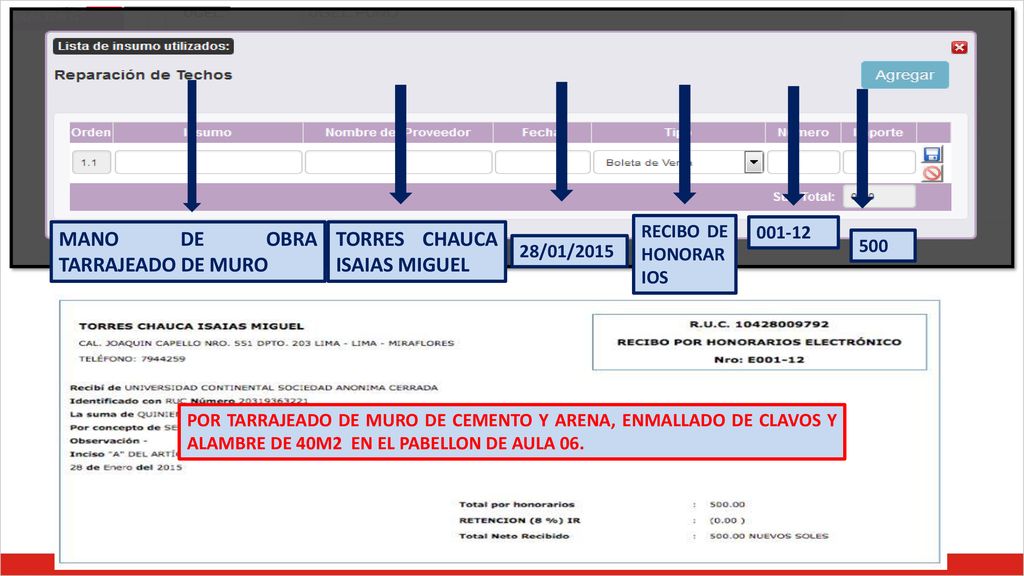 MANO DE OBRA TARRAJEADO DE MURO TORRES CHAUCA ISAIAS MIGUEL