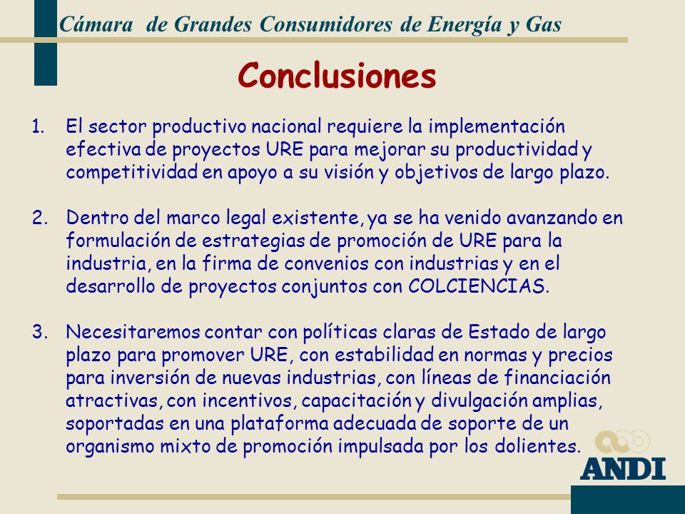 Conclusiones Cámara de Grandes Consumidores de Energía y Gas