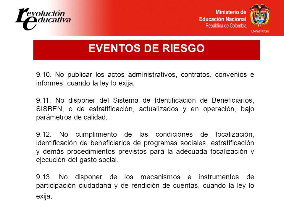 EVENTOS DE RIESGO No publicar los actos administrativos, contratos, convenios e informes, cuando la ley lo exija.