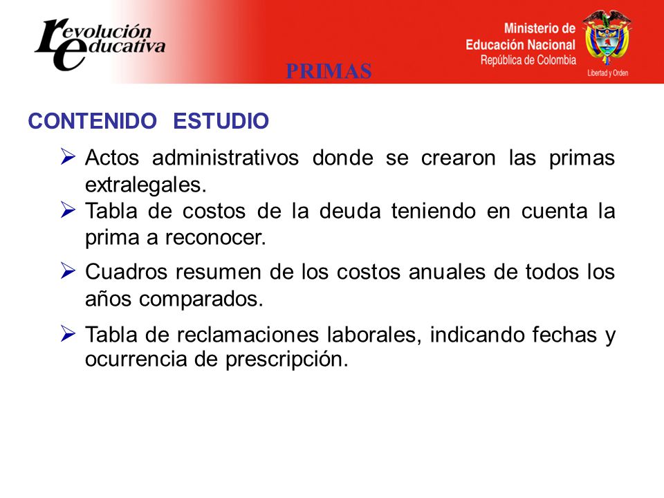 PRIMAS CONTENIDO ESTUDIO. Actos administrativos donde se crearon las primas extralegales.