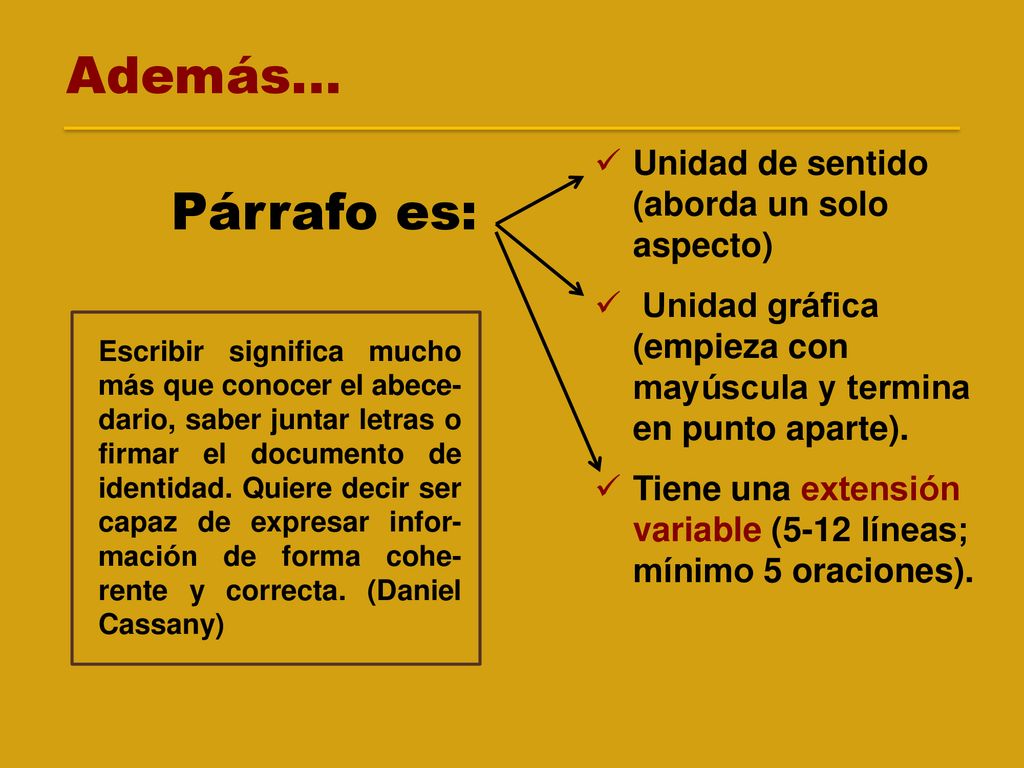 Además... Párrafo es: Unidad de sentido (aborda un solo aspecto)