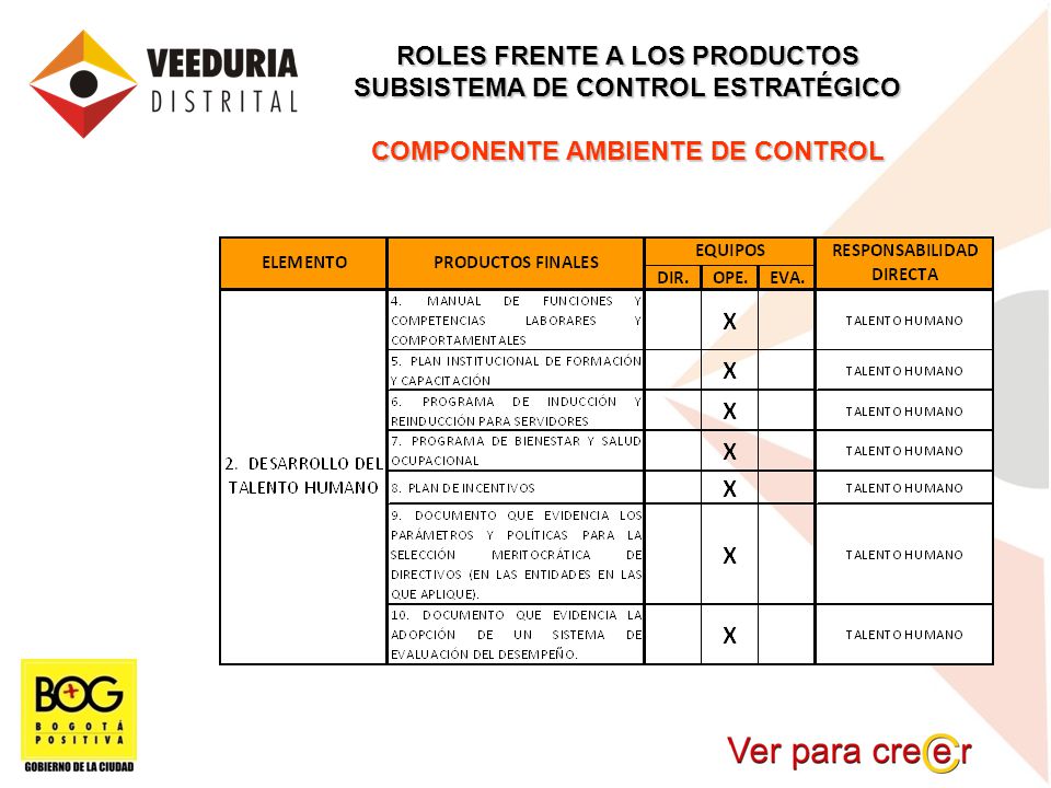ROLES FRENTE A LOS PRODUCTOS SUBSISTEMA DE CONTROL ESTRATÉGICO