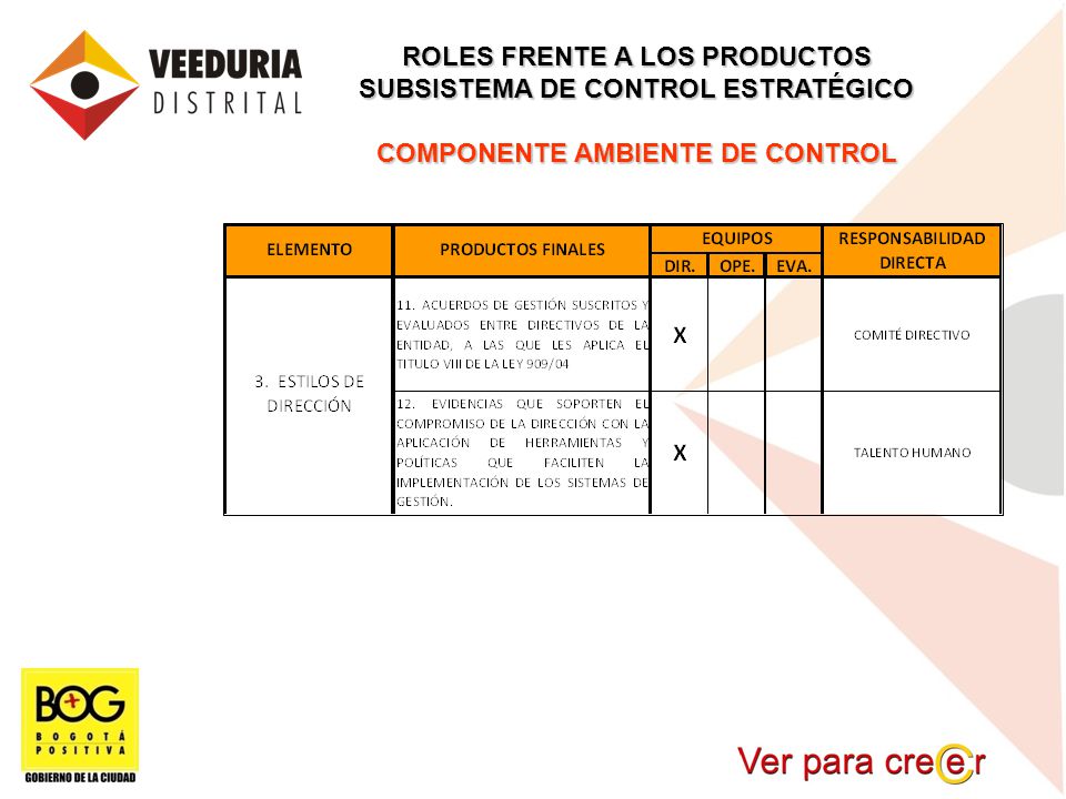 ROLES FRENTE A LOS PRODUCTOS SUBSISTEMA DE CONTROL ESTRATÉGICO