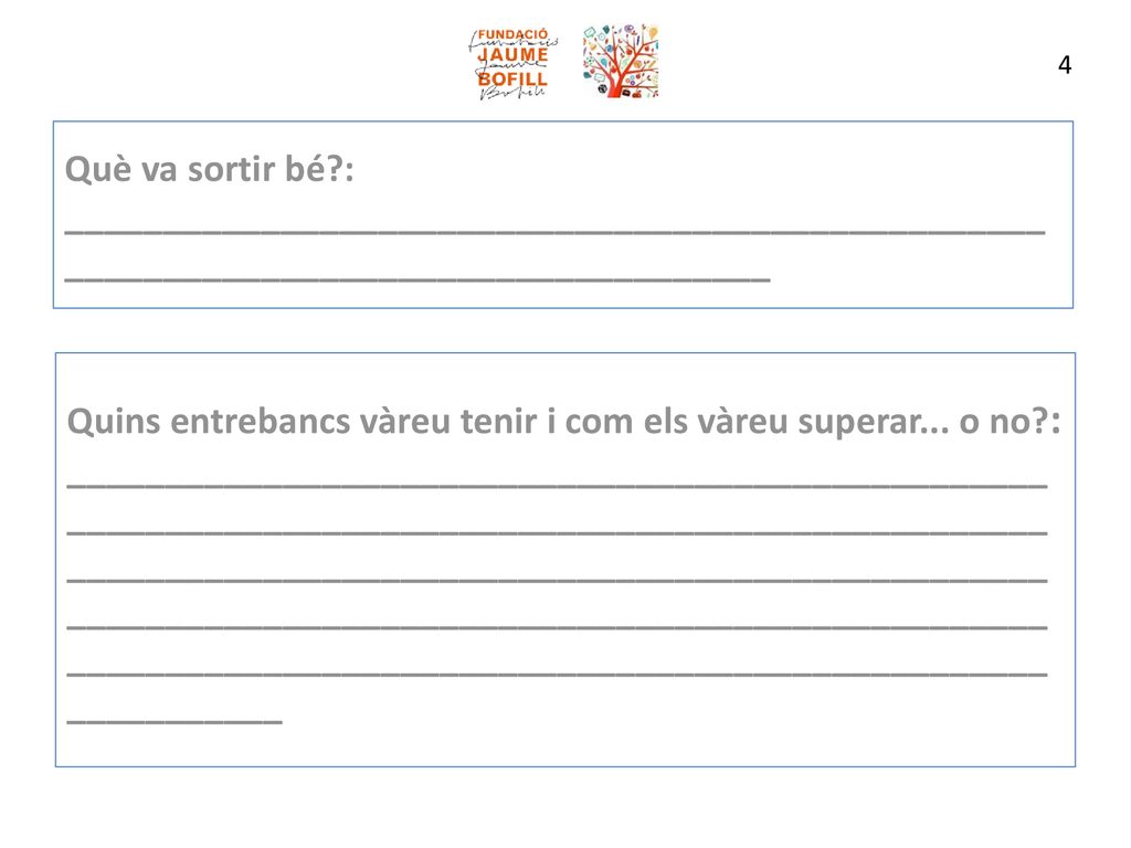 4 Què va sortir bé : ______________________________________________________________________________________.