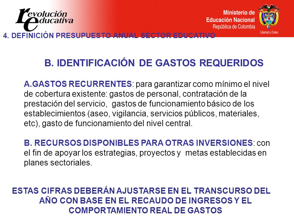 B. IDENTIFICACIÓN DE GASTOS REQUERIDOS