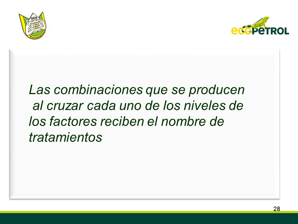 Las combinaciones que se producen al cruzar cada uno de los niveles de