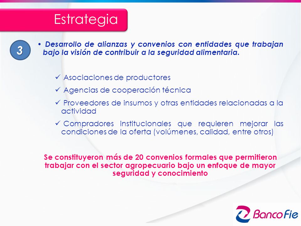 Estrategia 3. Desarrollo de alianzas y convenios con entidades que trabajan bajo la visión de contribuir a la seguridad alimentaria.