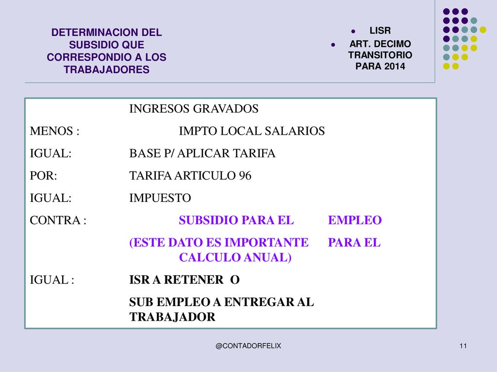 DETERMINACION DEL SUBSIDIO QUE CORRESPONDIO A LOS TRABAJADORES