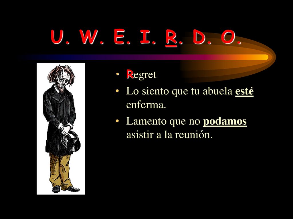 U. W. E. I. R. D. O. Regret Lo siento que tu abuela esté enferma.