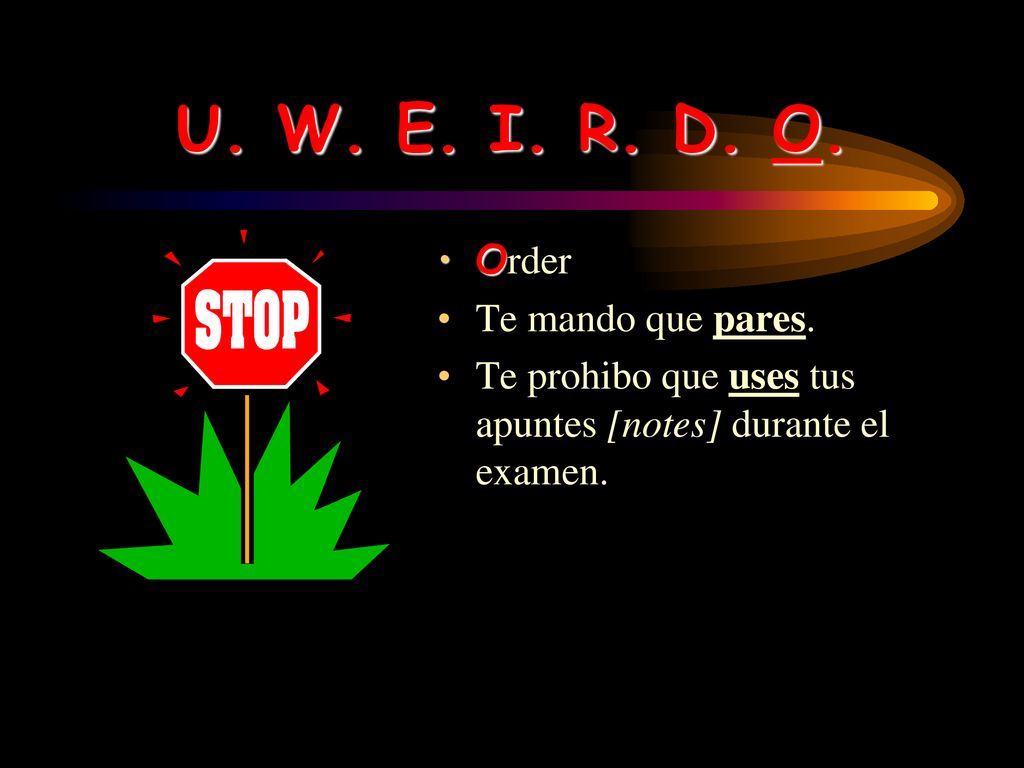 U. W. E. I. R. D. O. Order Te mando que pares.