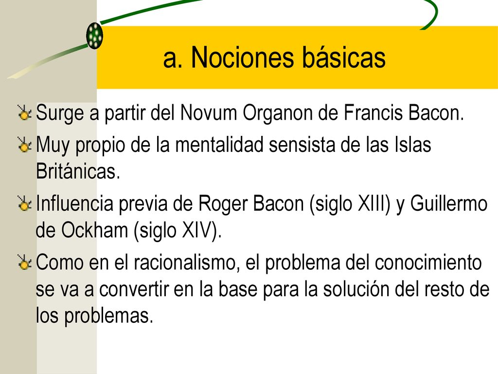 a. Nociones básicas Surge a partir del Novum Organon de Francis Bacon.