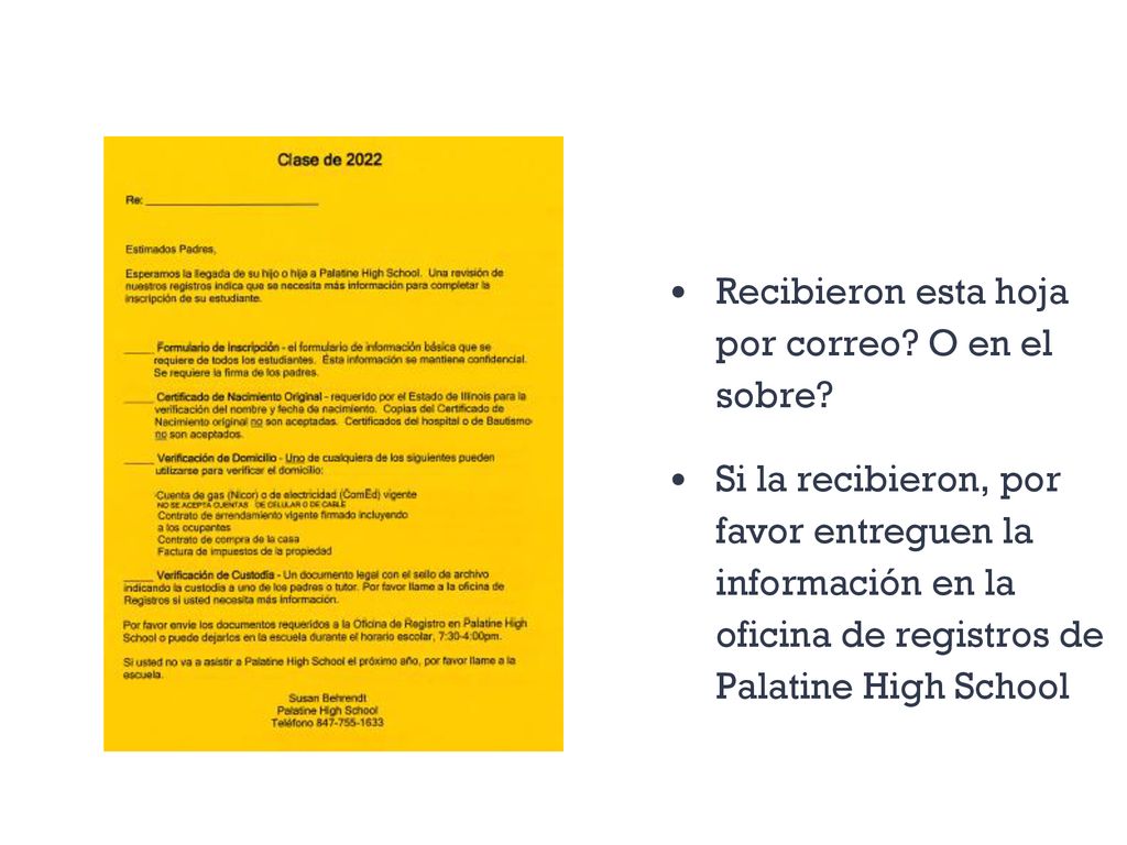Recibieron esta hoja por correo O en el sobre