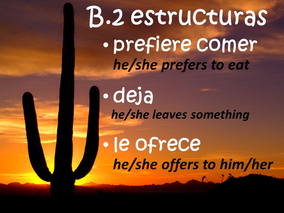 B.2 estructuras prefiere comer deja le ofrece he/she prefers to eat