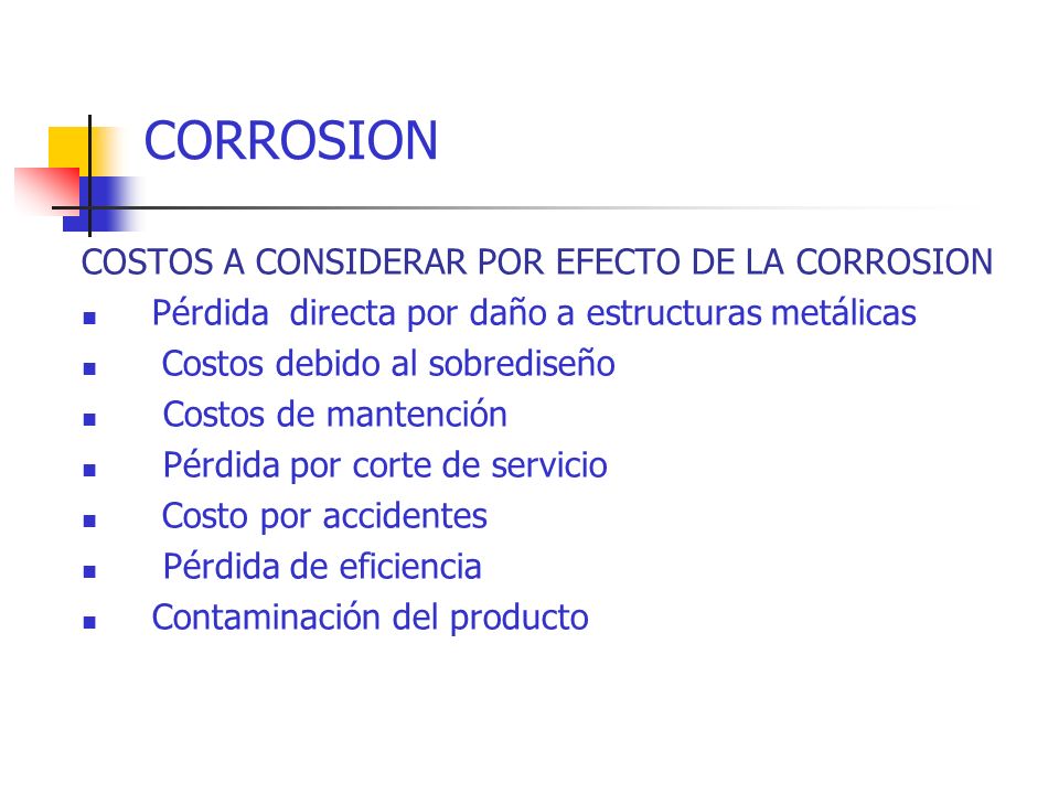 CORROSION COSTOS A CONSIDERAR POR EFECTO DE LA CORROSION