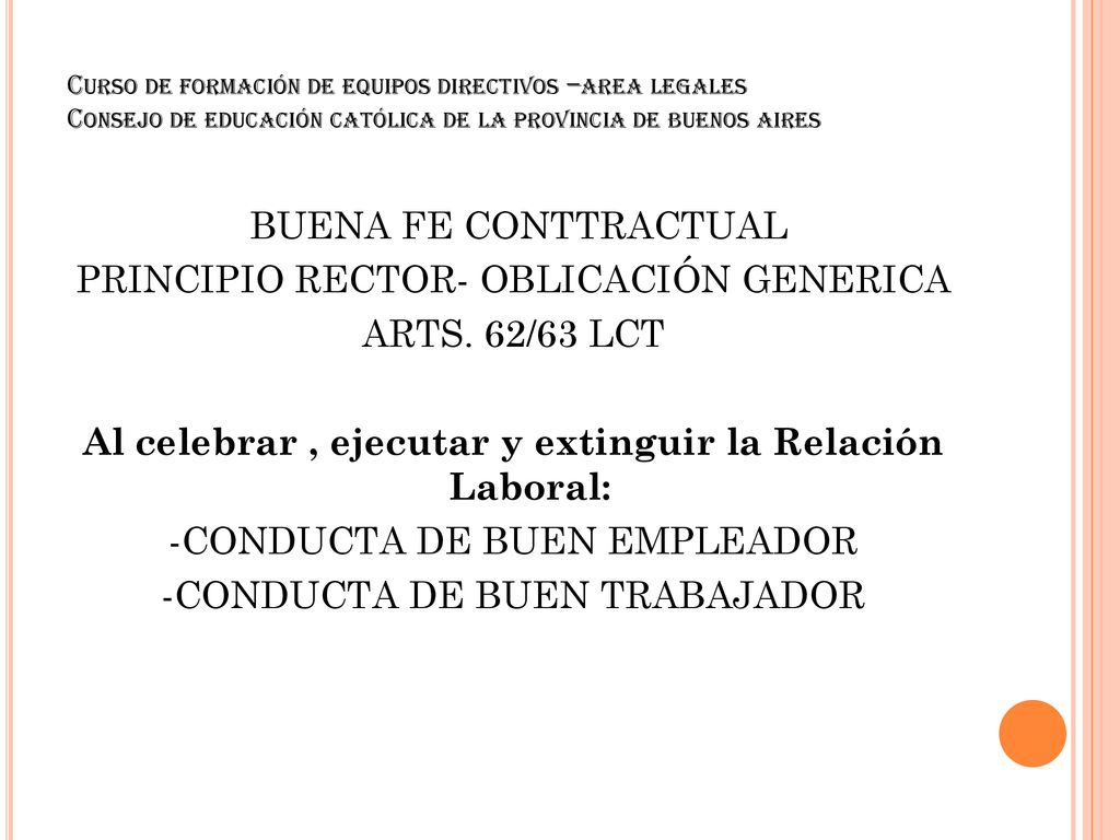 Curso de formación de equipos directivos –area legales Consejo de educación católica de la provincia de buenos aires