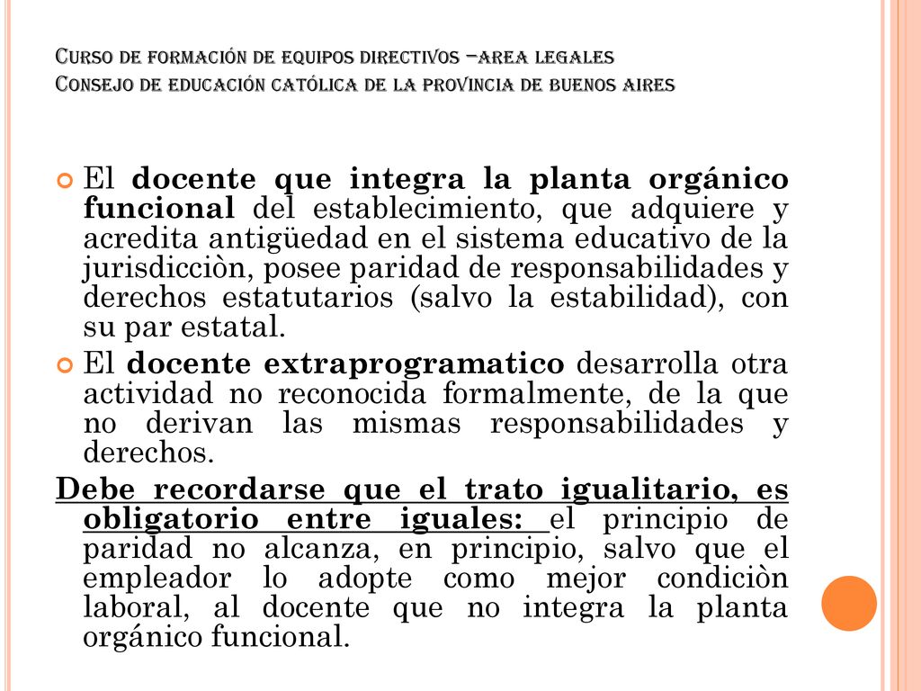 Curso de formación de equipos directivos –area legales Consejo de educación católica de la provincia de buenos aires