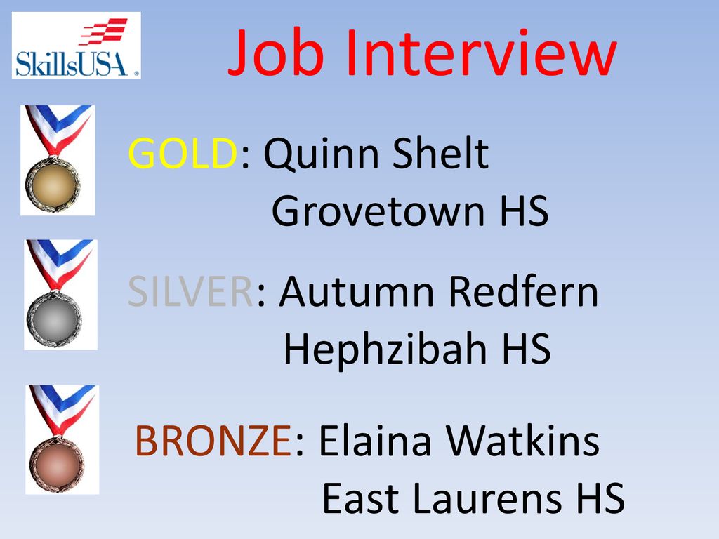 Job Interview GOLD: Quinn Shelt Grovetown HS SILVER: Autumn Redfern
