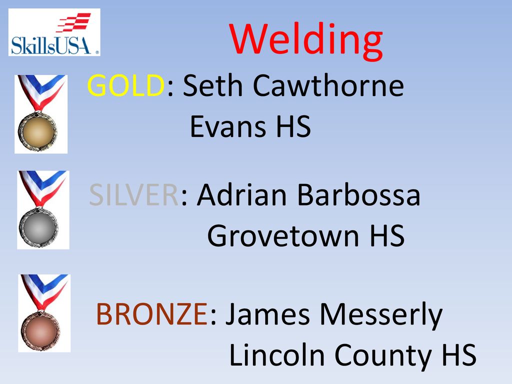 Welding GOLD: Seth Cawthorne Evans HS SILVER: Adrian Barbossa