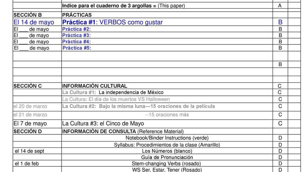 ¡PARA ENTREGAR EL ___DE MAYO! are on ALL papers! Highlight Labels!
