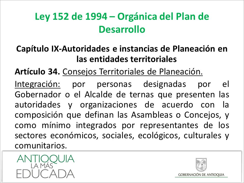Ley 152 de 1994 – Orgánica del Plan de Desarrollo