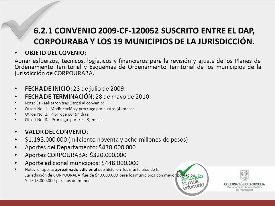6.2.1 CONVENIO 2009-CF SUSCRITO ENTRE EL DAP, CORPOURABA Y LOS 19 MUNICIPIOS DE LA JURISDICCIÓN.
