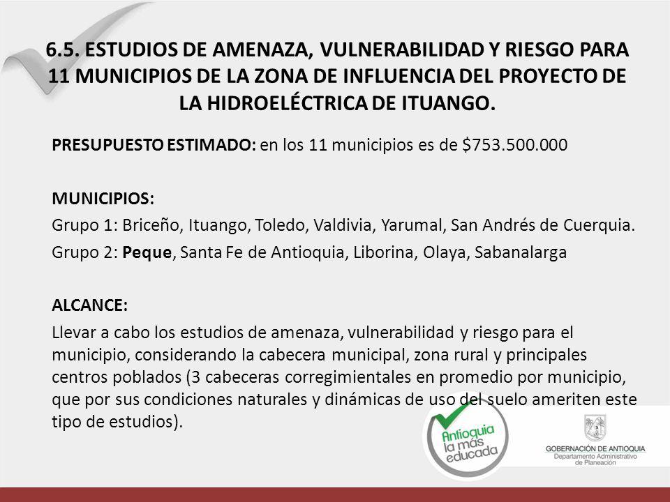 6.5. ESTUDIOS DE AMENAZA, VULNERABILIDAD Y RIESGO PARA 11 MUNICIPIOS DE LA ZONA DE INFLUENCIA DEL PROYECTO DE LA HIDROELÉCTRICA DE ITUANGO.