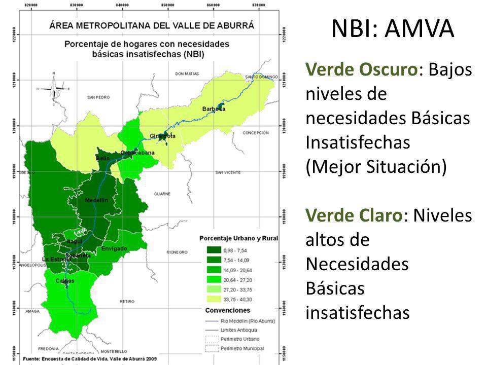 NBI: AMVA Verde Oscuro: Bajos niveles de necesidades Básicas Insatisfechas. (Mejor Situación)