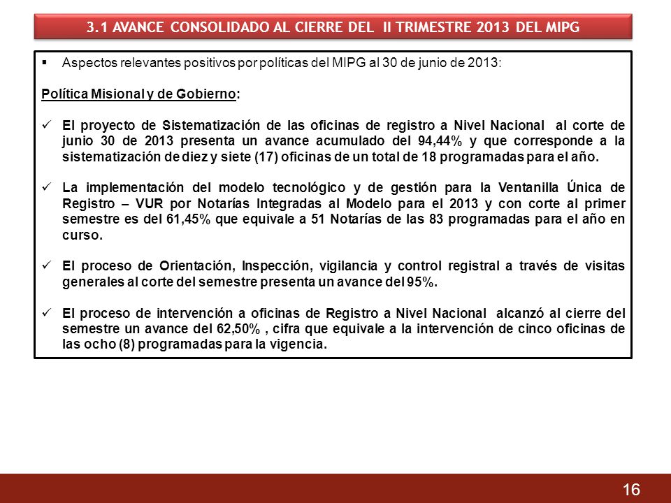 3.1 AVANCE CONSOLIDADO AL CIERRE DEL II TRIMESTRE 2013 DEL MIPG