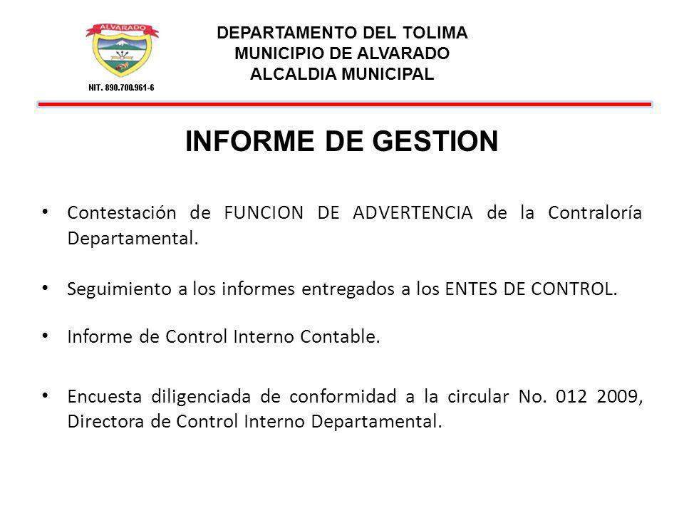 DEPARTAMENTO DEL TOLIMA MUNICIPIO DE ALVARADO ALCALDIA MUNICIPAL