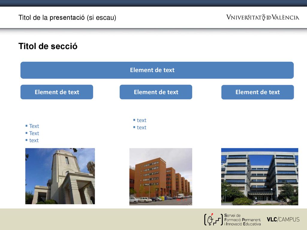 Titol de secció Titol de la presentació (si escau) Element de text