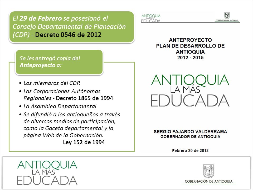 El 29 de Febrero se posesionó el Consejo Departamental de Planeación (CDP) - Decreto 0546 de 2012