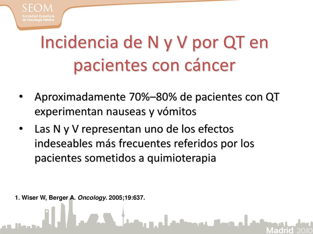 Incidencia de N y V por QT en pacientes con cáncer