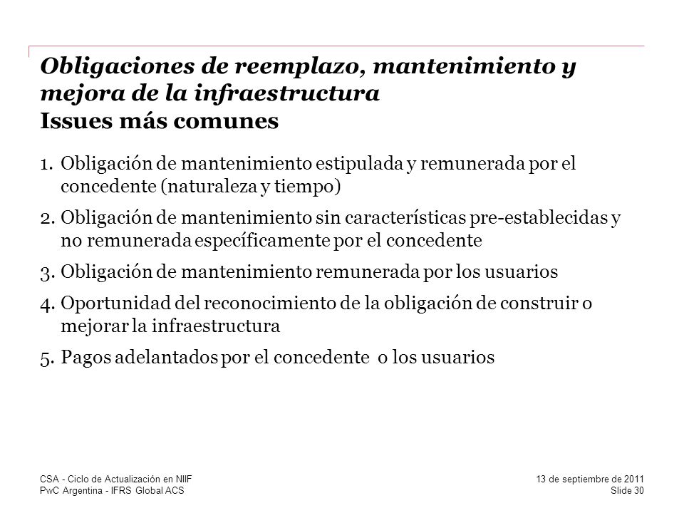 Obligaciones de reemplazo, mantenimiento y mejora de la infraestructura Issues más comunes