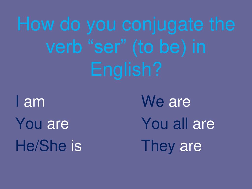 How do you conjugate the verb ser (to be) in English
