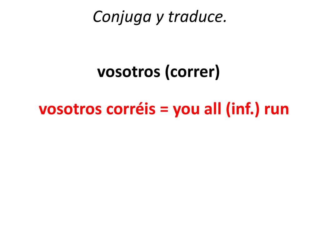 vosotros corréis = you all (inf.) run