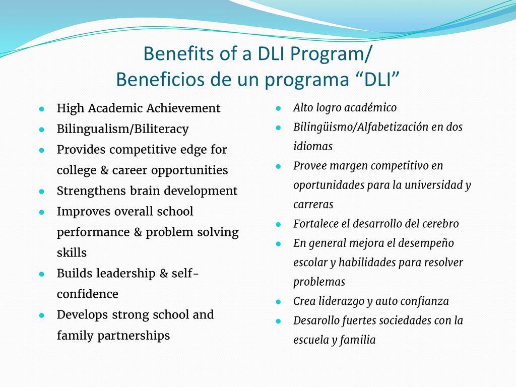 Benefits of a DLI Program/ Beneficios de un programa DLI