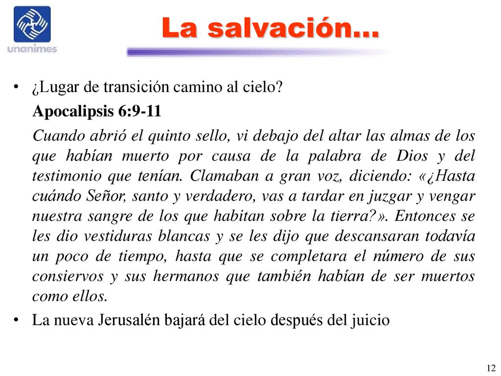 La salvación… ¿Lugar de transición camino al cielo Apocalipsis 6:9-11