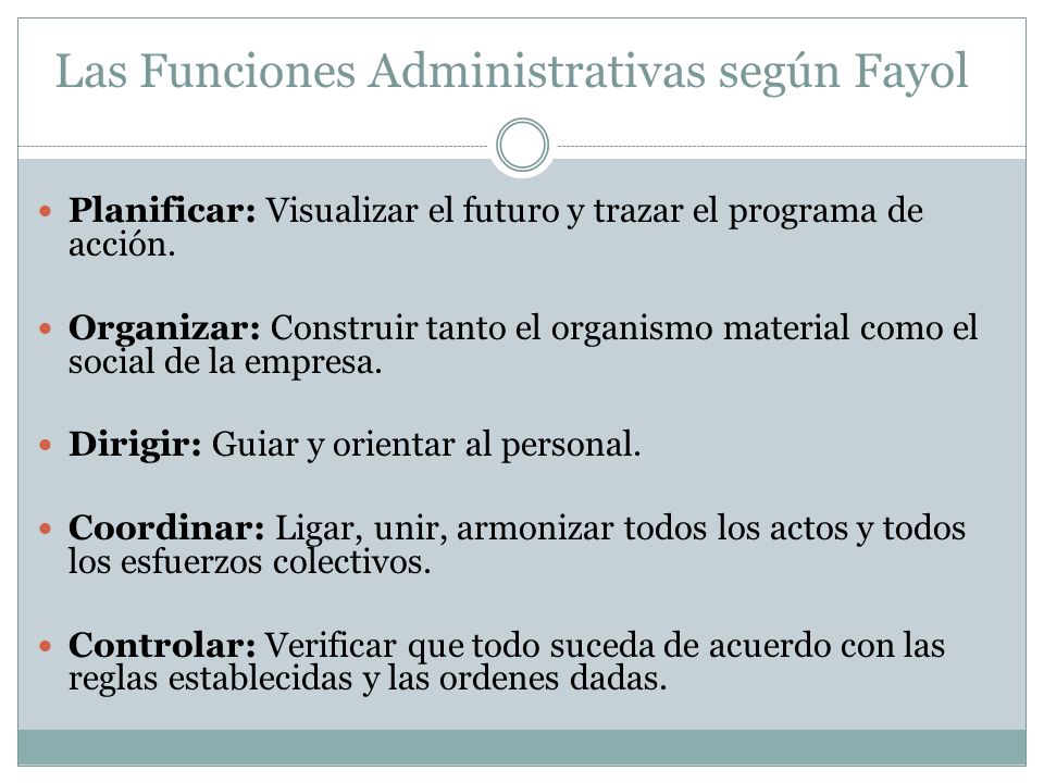 Las Funciones Administrativas según Fayol