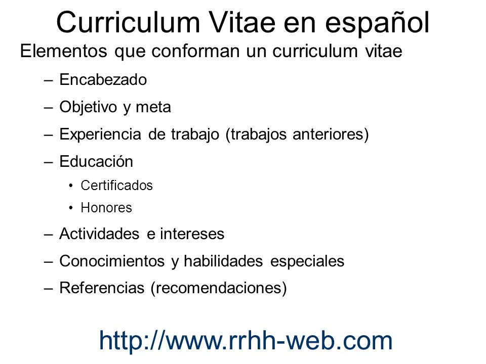 Como Elaborar Un Curriculum Vitae En Espanol Y En Ingles Ppt
